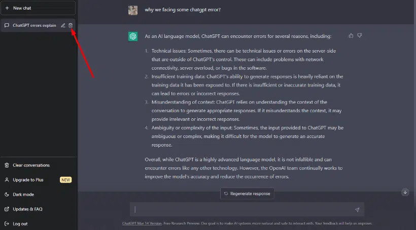Restart The Conversation After Deleting It - There Was An Error Generating A Response ChatGPT